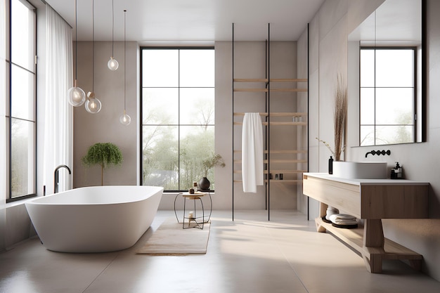 Interni in stile nordico del bagno in una casa moderna