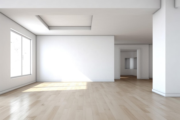 Interni luminosi e minimalisti con pavimento in legno e luce naturale
