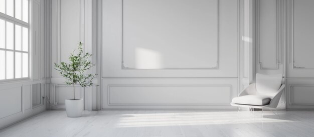 Interni minimalisti con pareti bianche in un appartamento