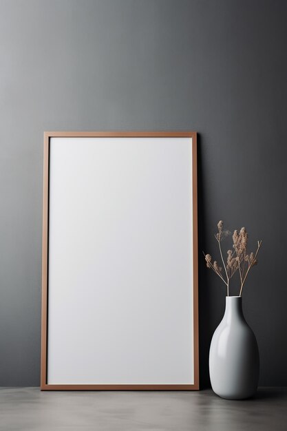 Interni minimalisti ed eleganti con tela bianca e vaso bianco