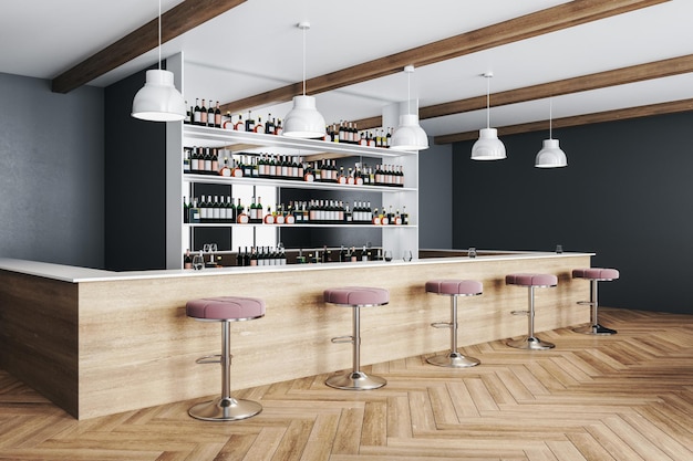 Interni moderni con bancone bar in legno