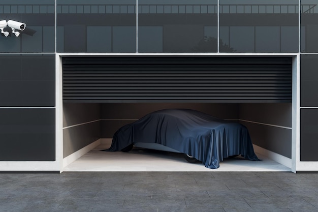 Interni moderni del garage con auto
