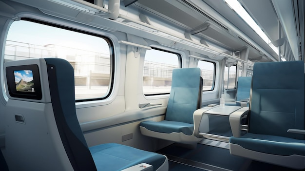 Interni moderni del treno con interni dal design dei sedili IA generativa