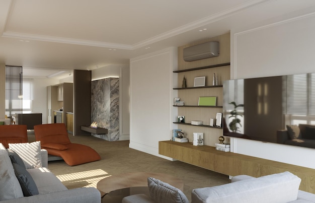 interni moderni dell'appartamento, illustrazione 3D
