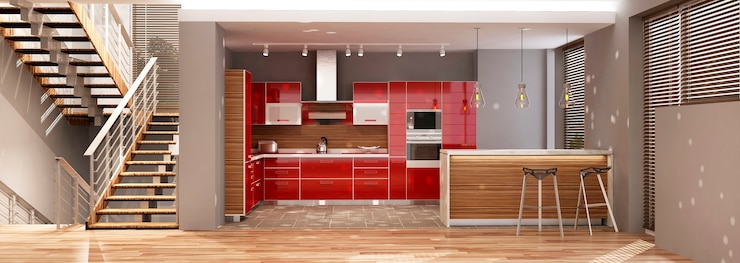 Foto interni moderni di cucina con soggiorno