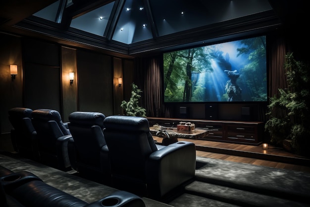 Interni moderni di home theater AI generativa