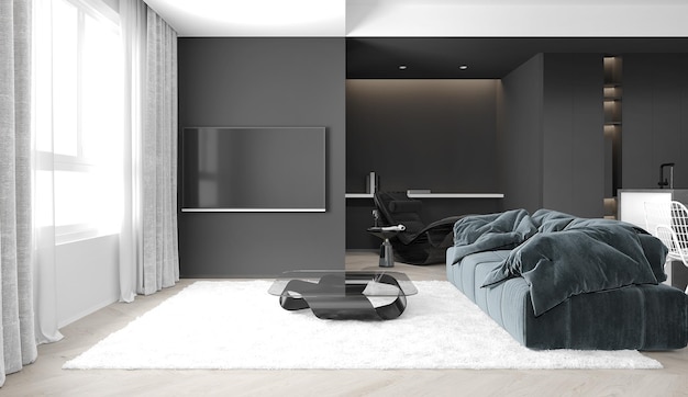 Interni moderni di lusso del soggiorno. illustrazione 3D