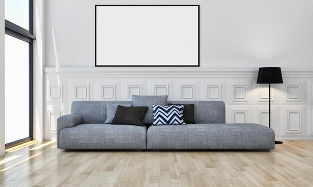 Interni moderni e luminosi con illustrazione del telaio del poster mock up Immagine generata dal computer con rendering 3D