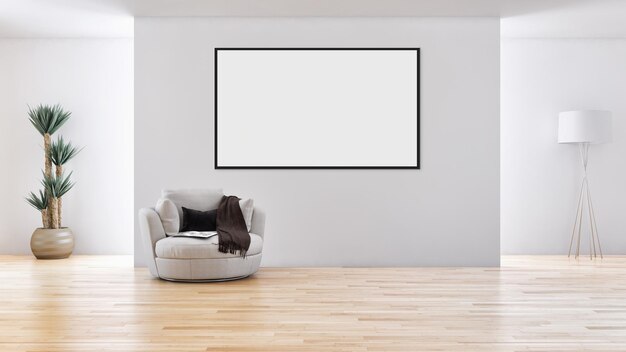 Interni moderni e luminosi con illustrazione del telaio del poster mock up Immagine generata dal computer con rendering 3D
