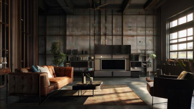 Interni moderni e luminosi del soggiorno rendering 3D