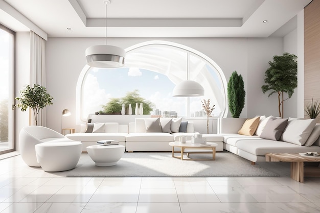 Interni moderni in rendering 3d di colore bianco