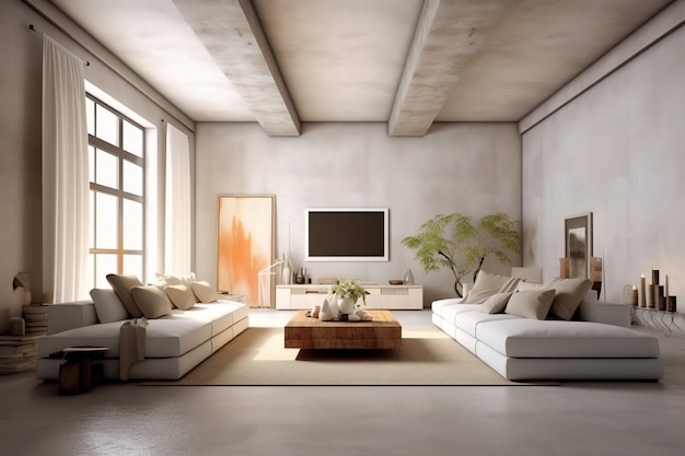 Interni moderni in soggiorno o camera da letto con tavolo da lavoro Scandinavo domestico di lusso