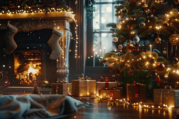 interni natalizio magia albero luminoso camino e regali