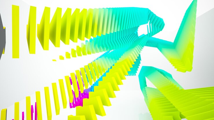 Foto interni parametrici astratti bianchi e colorati in vetro sfumato con illustrazione 3d della finestra