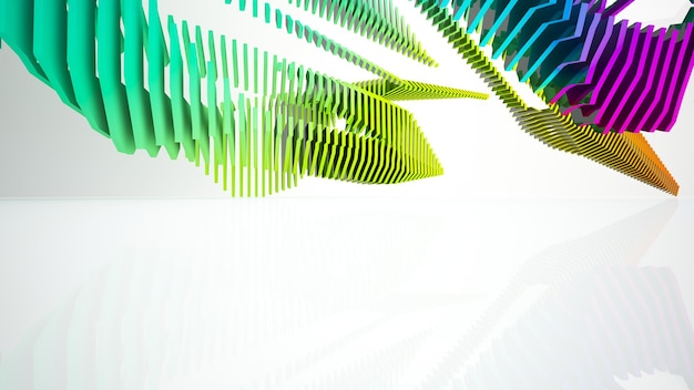 Interni parametrici astratti bianchi e colorati in vetro sfumato con illustrazione 3D della finestra