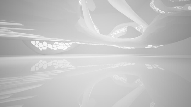 Interni parametrici bianchi astratti con illustrazione e rendering 3D della finestra