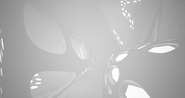 Interni parametrici bianchi astratti con illustrazione e rendering 3D della finestra
