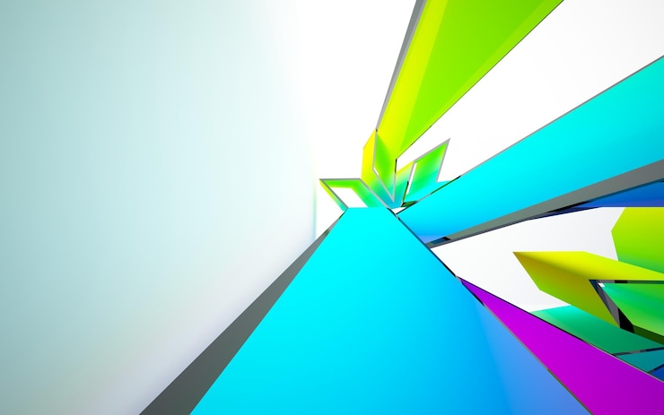 Foto interni parametrici con vetri sfumati bianchi e colorati astratti con finestra. 3d