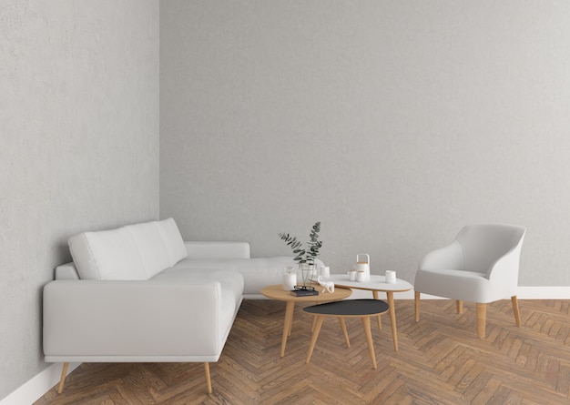 Interni scandinavi con muro bianco