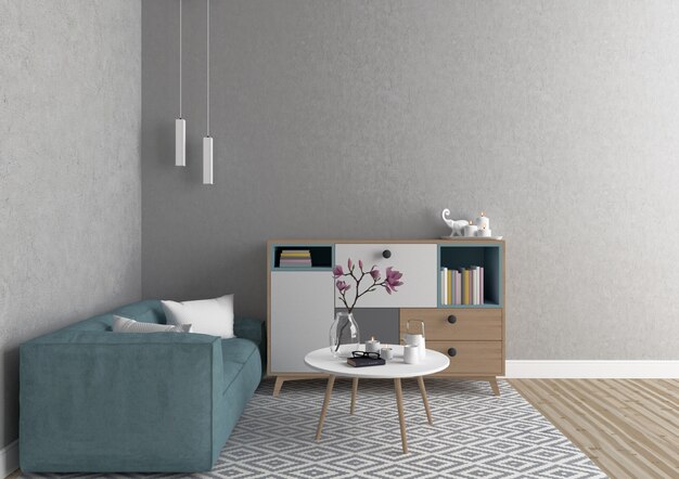 Interni scandinavi con muro bianco