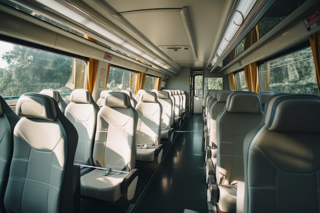 Interni vuoti e posti a sedere dell'autobus dormiente moderno IA generativa