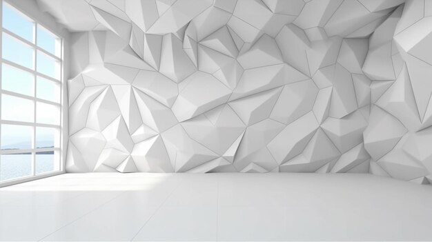 Interno 3D bianco astratto con disegno poligonale sulla parete 2 AI generativa