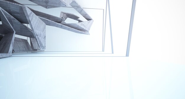 Interno architettonico astratto in cemento di una casa minimalista 3D illustrazione e rendering