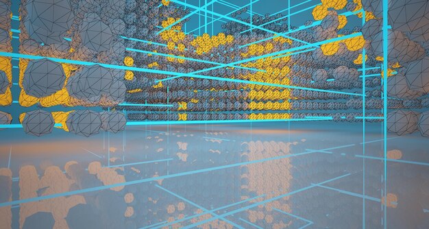 Interno astratto di vetri sfumati bianchi e colorati da una serie di cubi con finestra 3D