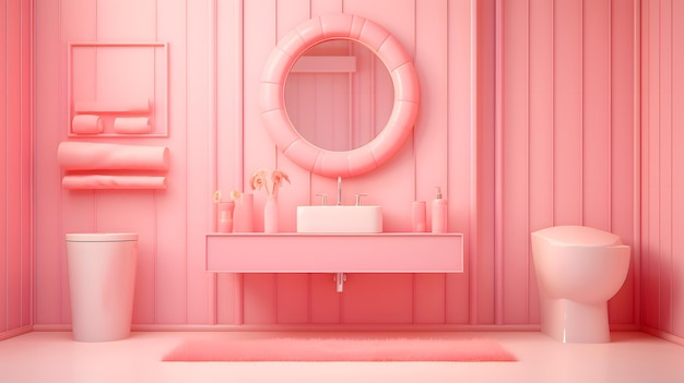 Interno bagno Barbie Pink con vasca e specchio