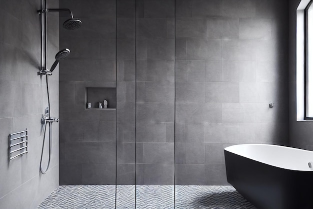 Interno bagno in casa moderna in elegante design grigio chiaro