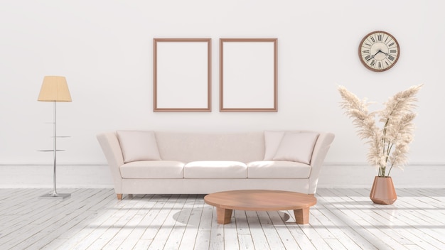 Interno beige con parete vuota nell'illustrazione 3d