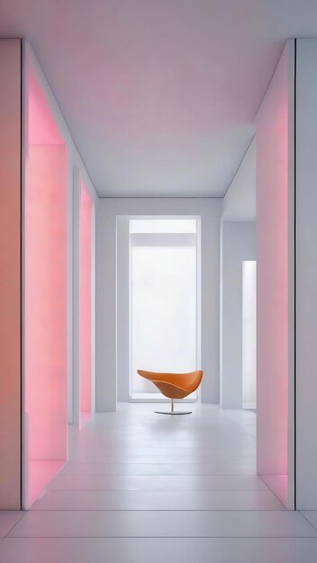 Interno bianco architettonico astratto di una casa minimalista con illuminazione al neon a gradiente di colore 3d
