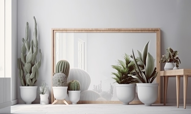 Interno con piante grasse verdi e cactus su un pavimento AI generativo