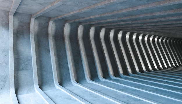 Interno concreto astratto, tunnel. rendering 3d