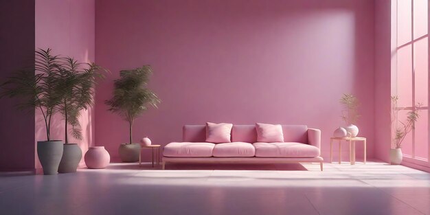 Interno contemporaneo con elegante stanza magenta scura con divano e tavolo