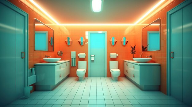 Interno del bagno colorato con water e cassettiera Generative Ai