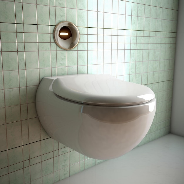 Interno del bagno con il nuovo WC in ceramica a prua generativa ai