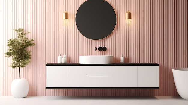 Interno del bagno moderno con lavandino e rubinetto eleganti per la ristrutturazione della casa e degli interni D