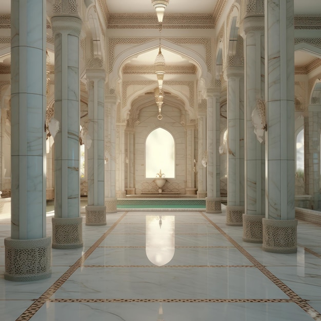 Interno del bagno turco architettura di lusso parete e pavimento in marmo IA generativa
