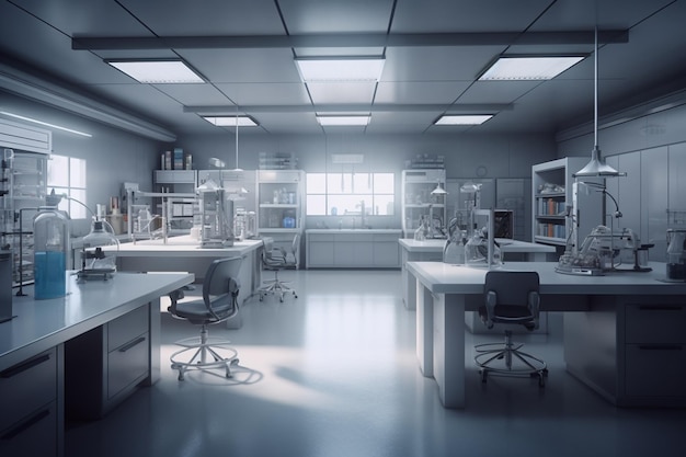 Interno del laboratorio chimico rendering 3d immagine tonica doppia esposizione generativa ai