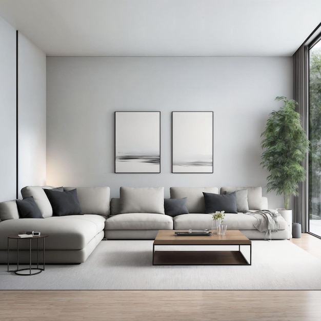 interno del moderno appartamento con soggiorno di lusso minimale IA generativa