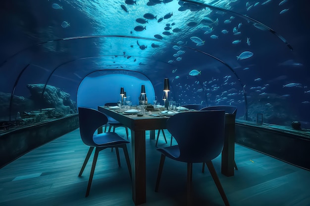 Interno del ristorante subacqueo alle Maldive AI