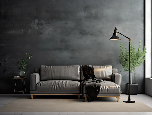 Interno del soggiorno con sedia e decorazioni design scandinavo IA generativa