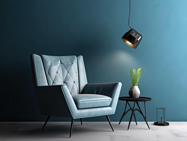 Interno del soggiorno con sedia e decorazioni design scandinavo IA generativa