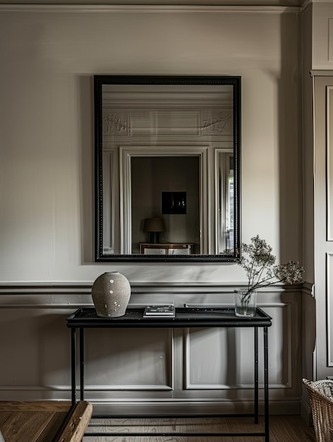 Interno del soggiorno luminoso in stile loft in colori neutri con grandi finestre luce naturale