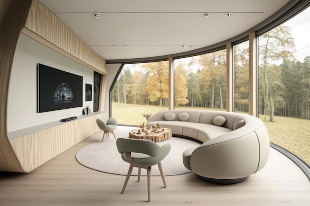 Interno del soggiorno moderno con divano tavolino IA generativa