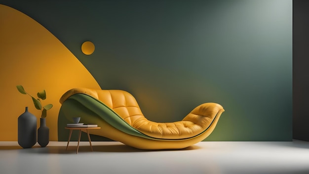 Interno del soggiorno moderno con poltrona gialla generativa ai