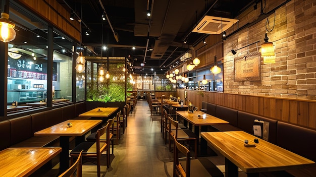 Interno del tavolo coreano Interno elegante e beige della sala da pranzo con design in legno AI Generative