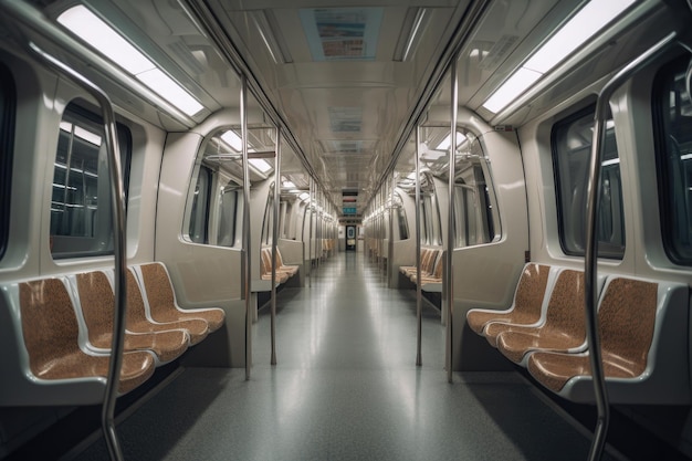 Interno del vagone della metropolitana vuoto Trasporto pubblico IA generativa