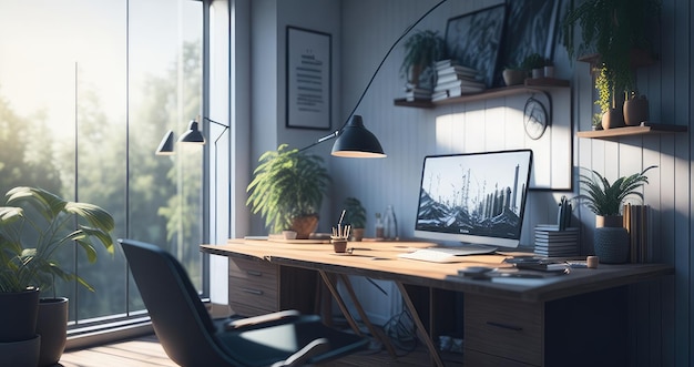 Interno dell'area di lavoro al mattino